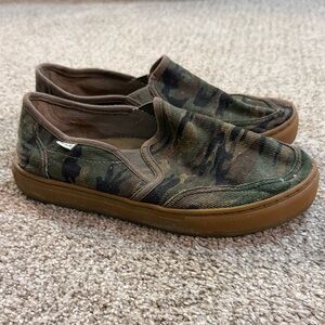Sanuk Men's Slip-On Sneakers in Camo Green with Brown Soles